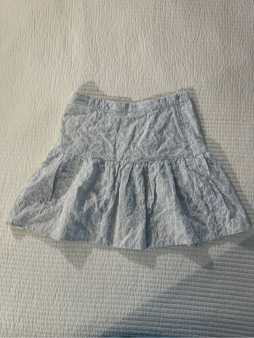 J. Crew Light Blue Eyelet Flounced Mini Skirt